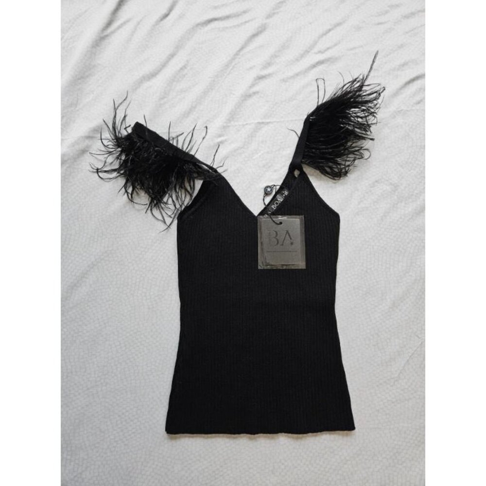 Top, Balboa, S, Black, NWT, Feathers - Picture 2 of 2